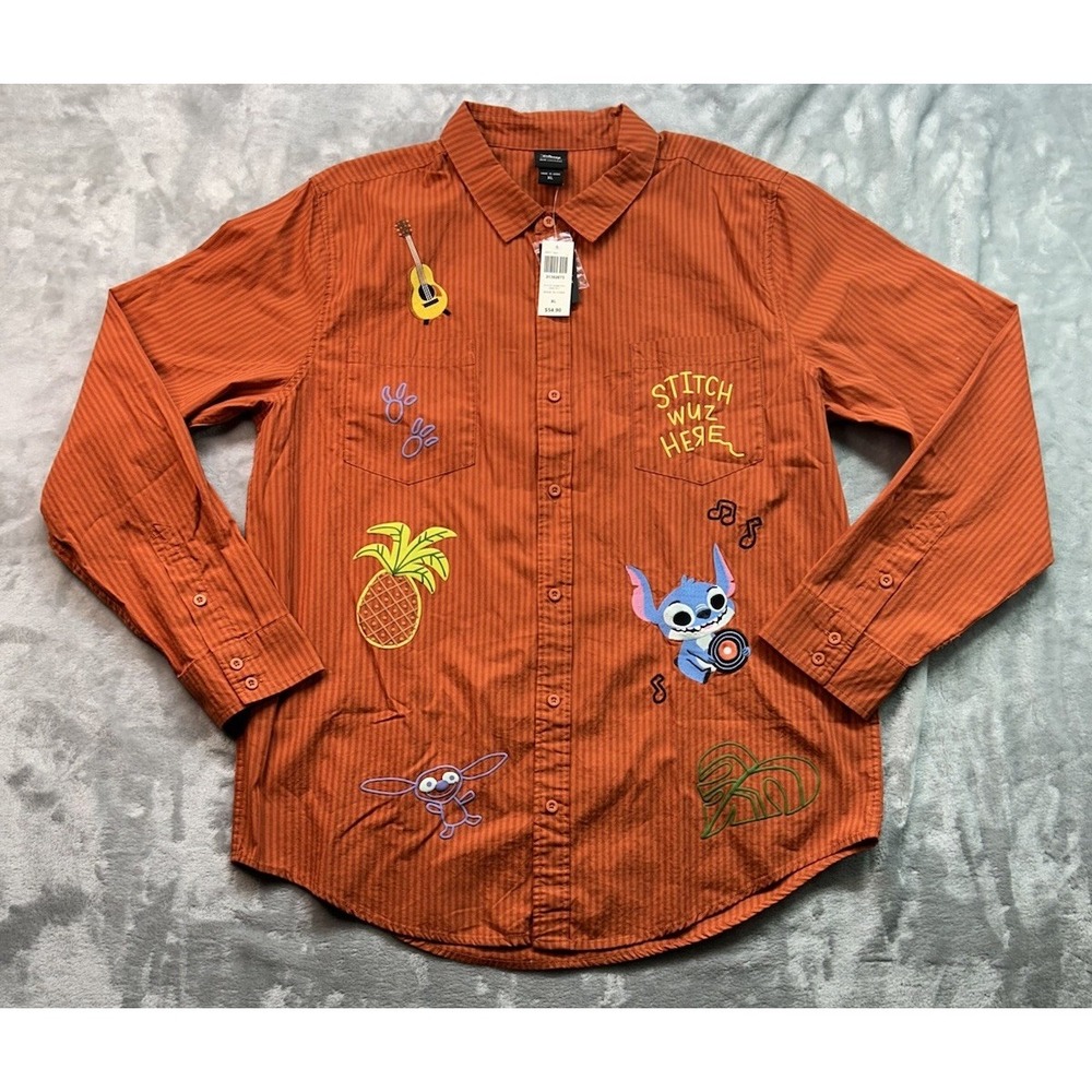 New Disney Lilo Stitch Isometric Icons Shacket Shirt Womens XL Animation Scrump
